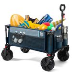 TIMBER RIDGE Collapsible Folding Wagon, Heavy Duty Beach Wagon with All-Terrain Wheels, Foldable Utility Wagon Cart for Sand Camping Sports Shopping, Large with Big Wheels, Blue