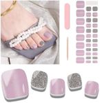 Wekcekcek Semi Cured Gel Toenail Strips, 32 Petunia Purple Gel Toenail Stickers - Works with Any Nail Lamps Gel Pedicure Strips Full Nail Wraps with Nail File & Wood Stick