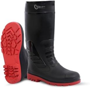 Robustt Steel Toe Lightweight Gum Boots | Standard Steel Safety Shoes | Size - 10 | Anti Slip, Waterpoof | Breathable Printed Leather Shoes | Puncture and Tear Resistant | For Industrial Use (Red)