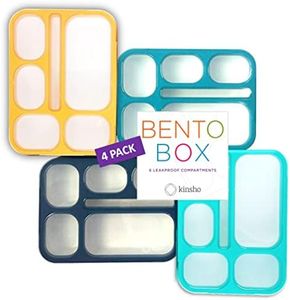 Bento Lunch Box Set of 4, Food Prep & Meal Planning Portion Containers For Kids Toddlers Adults, 6 Divided Leakproof Compartments for Lunches, Snacks, BPA Free, Blue, Navy, Orange, Teal, Four pack