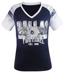 Geneisteck Womens Football Fans V Neck City Raglan T-Shirts, Navy & White, Large