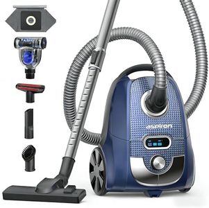 Aspiron Canister Vacuum, 1600W/40KPA Canister Bagged Vacuum, 4QT Dust Bag, H13 HEPA Filter, 5 Tools, Pet-Friendly,Variable Power Control,for Carpets, Hardwood Floors, Stairs, Pet Hair, Household