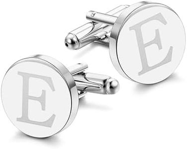 LOLIAS Cuff Links Mens Accessories Jewelry Classic Initial Cufflinks with Gift Box Silver Cufflinks,Letter E