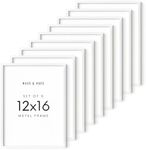 HAUS AND HUES 12x16 White Metal Picture Frames - Features Premium Aluminum, Vertical & Horizontal Hang, Shatterproof Plexiglass - Ideal for Home, Room, Office (12x16 in, White, Set of 9)