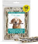 Ocean Tides Braided Icelandic Atlantic Cod Skins for Dogs and Cats, Fish Skin Dog Treats, Cod Sticks for Dogs, Dried Lean Crunch Sticks for Dog - 16 oz