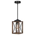 DEWENWILS Farmhouse Pendant Light, Metal Hanging Light Fixture with Wooden Grain Finish, 48 Inch Adjustable Pipes for Flat and Slop Ceiling, Kitchen Island, Bedroom, Dining Hall, E26 Base, ETL Listed