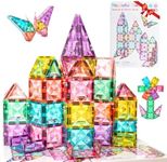 WMXDU Large Pastel Magnetic Tiles: Glitter Diamond Castle Building Set