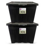 Neat. 30L Storage Boxes with Lids - Black Base & Hinged Lid Ideal for Home Organisation, Durable Plastic Containers, Space-Saving Box Storage Solutions, Plastic Box with Lid for Easy Access, Pack of 2