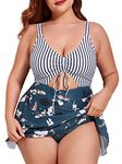 Summer Mae Women's Plus Size One Piece Swim Dress Floral Cutout Swimsuits V-Neck Bathing Suit with Skirt Magnolia Garden 14 Plus