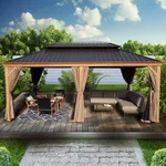 Kozyard Apollo 12’x20’ Hardtop Gazebo, Wooden Coated Aluminum Frame Canopy with Galvanized Steel Double Roof, Outdoor Permanent Metal Pavilion with Netting for Patio, Deck and Lawn (12ft x 20ft)