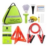 Car Emergency Kit for New Drivers | Essential Roadside Tools with Jump Leads, Tow Rope, Safety Hammer, Warning Triangle & Mini First Aid Kit (Bright Green)