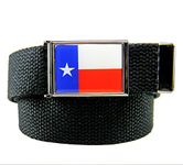 Build A Belt® Texas Flag Flip Top Men's Belt Buckle with Canvas Web Belt - Black -