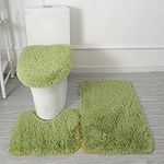 Bathroom Rug Set 3 Piece, Shower Mat Contour Bathroom Rug, Toilet Seat Cover Set, Non-Slip Washable Bathroom Rug Set, Faux Fur Fluffy Deep Pile Absorbent Bathroom Rug Bathroom Rug Set (light green)