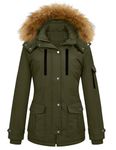 heekpek Women's Winter Coats Faux Fur Hooded Jackets Warm Fleece Lined Ladies Long Sleeves Coats Waterproof Windproof Parka Outerwear, Army Green, XL