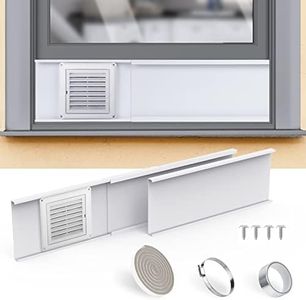 Flehomo Dryer Vent Window Kit with Louvered Vent Cover, Dryer Vent Kit for 4" Diameter Dryer Hose, Adjustable Window Vent Kit for Sliding Windows, Include Insulating Aluminum Seal Tape