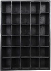 GSM Brands Shot Glass Display Case, Black Wood, Holds Set of 30 Glasses (16.7 x 12.2 - Each Opening Measures 2.52 x 2.13)