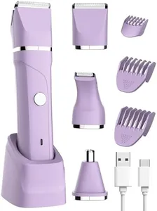 Bikini Trimmer for Women Painless Electric Razor for Women,3 in 1 Pubic Hair Trimmer for Women,USB Recharge Dock,Replaceable Ceramic Blade Heads,IPX7,Personal Shaver Kits,Purple