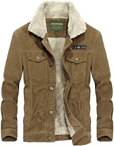 Flygo Men's Casual Slim Fit Jacket Sherpa Fleece Lined Warm Jackets Coat (Khaki, Large)