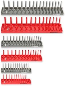 OEMTOOLS 22413 6 Piece SAE and Metric Socket Tray Set, SAE and Metric Socket Storage for Sizes 1/4", 3/8”, and 1/2" Drive, Socket Holders and Socket Organizer Tray for Toolbox, Red/Grey