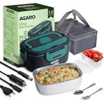 AGARO Elite Electric Lunch Box, 1.5L Food Heater for Daily Office Use & Travel, Portable Food Warmer, Stainless Steel Container, Reheat in 30 Min, Leak-Proof, Detachable Cord, 2 Compartment