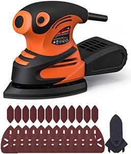 DWT Detail Sander, 1.5A 15000 OPM Electric Sander with 24pcs Sandpapers, Efficient Dust Collection System & Detail Finger Attachment, Soft Grip Handle, Compact Hand Sander for Woodworking