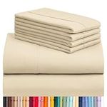 LuxClub 6 PC Sheet Set Bamboo Sheets Deep Pockets 18" Eco Friendly Wrinkle Free Sheets Machine Washable Hotel Bedding Silky Soft - Cream Queen