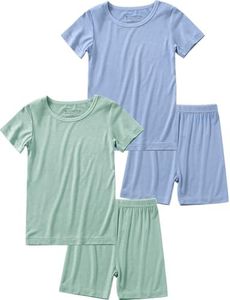 Jimonda Baby/Toddler Soft Pajamas Set Short sleeve Kids Cool Pajama 4-Piece Boys Summer Outfits 18M-12Y(Blue&Green-4T)