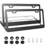 2PCS License Plate Frame Holder,Black Carbon Fiber Stainless Steel License Plate Cover with Mounting Accessories,Durable Rustproof Fits All Standard 6x12Inches License Plates in CA.