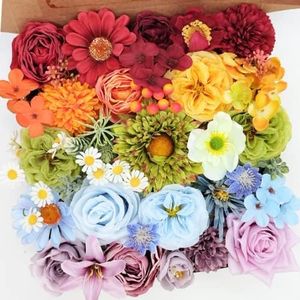 28pcs Artificial Flowers Bouquets Box Set for DIY Bridal Wedding Shower Decorations Rainbow Colorful Fake Floral Arrangements for Party Table Centerpieces Home Decor Indoor Outdoor