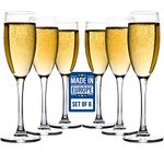 CRYSTALIA Luxury Sturdy Champagne Glasses Set of 6 Flutes Glasses 190ml 100% Lead & Cadmium Free Dishwasher Safe Wedding Flutes, Prosecco Glasses Flute, Restaurant Quality Champagne Flutes Set of 6