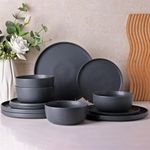 AmorArc Stoneware Dinnerware , Reactive Ceramic Plates and Bowls Set, Highly Chip and Crack Resistant | Dishwasher & Microwave Safe | Round Dishes Set Service for 4 (12pc) Dishes Set