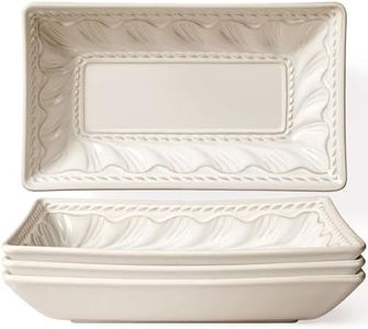 Artena Ceramic Pasta Bowls Set of 4-9.85 Inch Large Salad Bowls, 25 oz Serving Bowls for Soup, Dinner & Party - Embossed Microwave Safe Kitchen Dishes, Rectangle Plates (Willow Leaf)