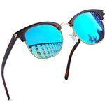 Joopin Half Frame Polarised Sunglasses Man - UV400 Protection Retro Classic Horn Rimmed Sunglasses for Men Womens Sunglasses Mirrored (Blue)