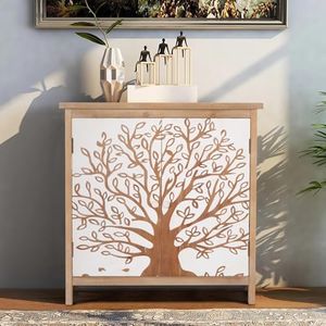 MAISON ARTS Accent Cabinet with 2 Doors, Farmhouse Decorative Storage Cabinet with Solid Legs for Living Room Entryway, Kitchen Sideboard Buffet Cabinet, Wishing Tree