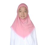 Modest Beauty Muslim Hijabs for Girls Kids Hijab Scarves with Lace for Age 6-12, Pink, free size