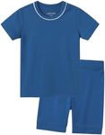 pureborn Kids Pajamas Set Pjs - Little Boy Short Sleeve Snug Fit Cotton Sleepwear 2pcs Deep Blue 6-7 Years