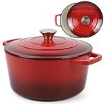 Andrew James Elegant and Durable Enamel-Coated Cast Iron 5L Casserole Dish: No-Seasoning Required, Effortless Maintenance, Superior Heat Retention, Perfect for Gourmet Cooking (Red)