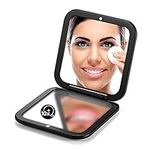 OMIRO Folding Compact Mirror 1X/10X Magnification 3½” Pocket Size Square Hand Mirror for Travel Makeup (Black)