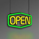 ENTECH Signs & Displays Open Block Yellow Green | LED neon | Perfect for Retail Outlets, Cafe, Bar & Restaurant