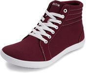 WHITIN Women's Wide High-Top Canvas Barefoot Sneakers | Minimalist Street-Ready Fit | Comfort-Forward Ankle Support, W823 | Wine Red, 7 Wide