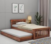 Ferrovilla Muis Trundle Single Sheesham Wood Bed for Bedroom | Sheesham Wood Bed | Solid Wood Bed | Trundle Bed | Bed Without Storage| Single Size Bed | Bedroom Furniture | 2 Years Warranty