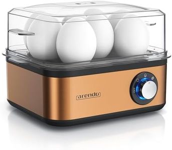 Arendo - Cocedor de huevos de acero inoxidable para 1 a 8 huevos de 500 W - Luz de control - Perilla para tres niveles de dureza - Apto para lavavajillas - Cobre cepillado