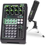 Pyle Portable Bluetooth Live Broadcast Sound Card Pro Audio Interface DJ mixer Condenser w/Microphone Set, for Streaming Podcasts Studio, Recording PC, Gaming, Phone, w/FX, Ambient Sounds