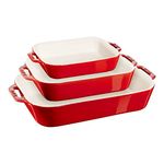 STAUB Ceramique 3 Piece Ceramic Rectanguar Oven Dish, Baking and Casserole Dish Set - Oven Safe, Freezer Safe - Cherry