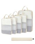 ECOHUB 6pcs Compression Packing Cubes Set for Backpack Suitcases, Expandable Travel Organiser with Shoes Bag, Ultra-resistant Packing Organiser for Carry On Luggage, Beige (Patent Pending)