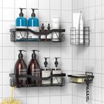 UUlioyer Shower Caddy, Shower Shelf No Drilling, Bathroom Accessory with Soap Razor Holder, Shower Organiser for Shampoo and Shower Gel, Black (Shower Caddy 4-Pack)