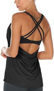 icyzone Workout Tank Tops Built in Bra - Women's Strappy Athletic Yoga Tops, Exercise Running Gym Shirts (M, Black)