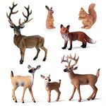 SIENON 7Pcs Forest Animals Figures Toys, Woodland Animals Figurines, Miniature Animals Toys with Deer Family, Elk, Fox, Rabbit, Squirrel for Woodland Theme Cake Cupcake Toppers Christmas Party Décor