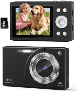 4K Digital Camera for Kids Teens Beginners, 64MP Point and Shoot Camera with 64GB SD Card, Compact Lightweight Travel Vlogging Camera with 16X Zoom & Webcam Function, Black