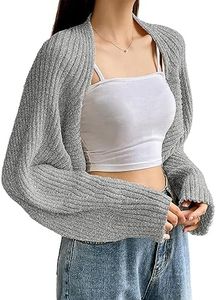 Verdusa Women's Casual Long Sleeve Open Front Crop Sweater Cardigan Bolero Shrug Heather Grey S